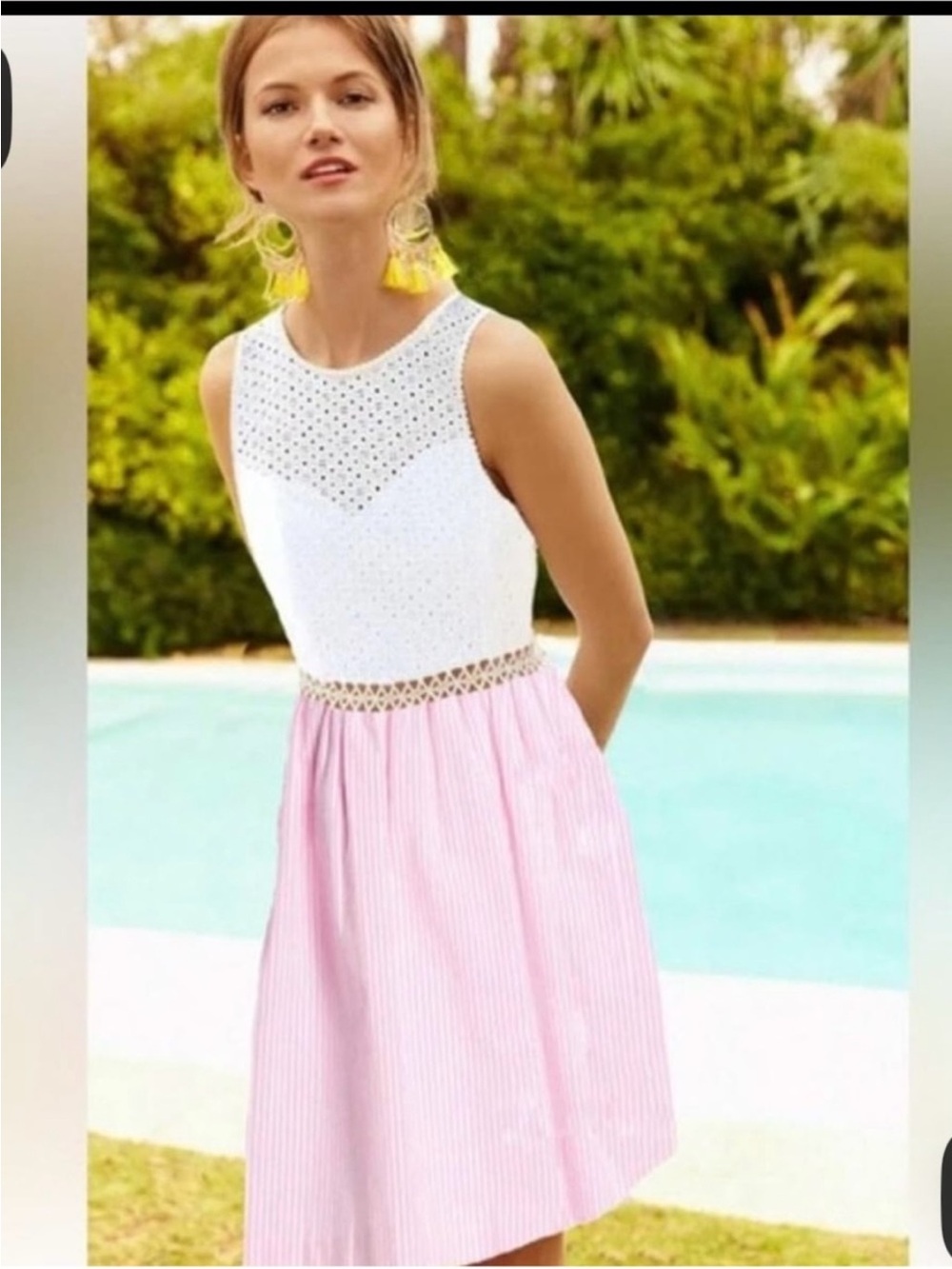 Lilly Pulitzer 🌻Women’s Pink Stripe Skirt with White Eyelet Bodice